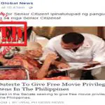 Duterte Senior Citizens Free Movie Privileges