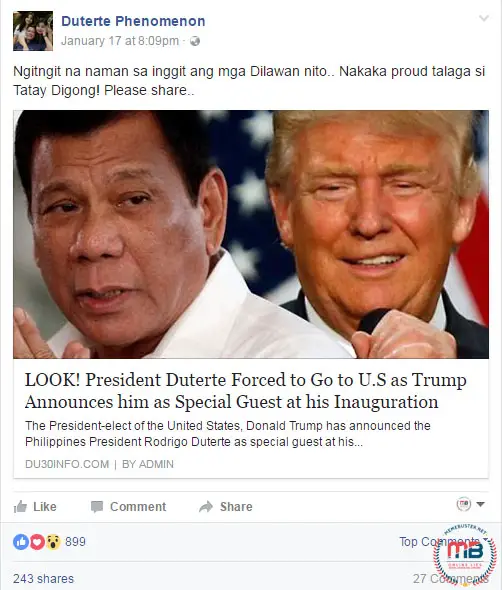 Duterte Trumps Guest Guring Inauguration