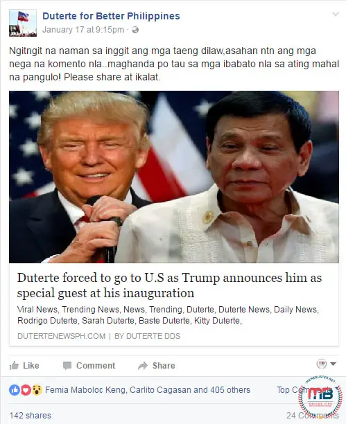 Duterte Trumps Guest Guring Inauguration