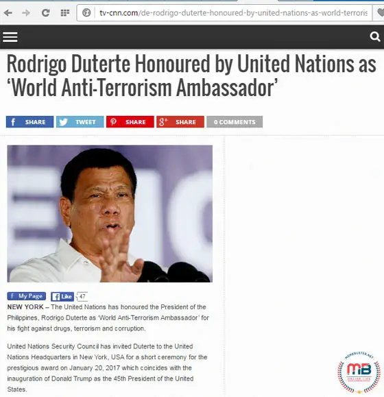 Duterte World Anti Terrorism Ambassador