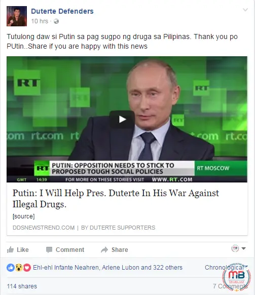 Putin Help Dutertes War on Drugs