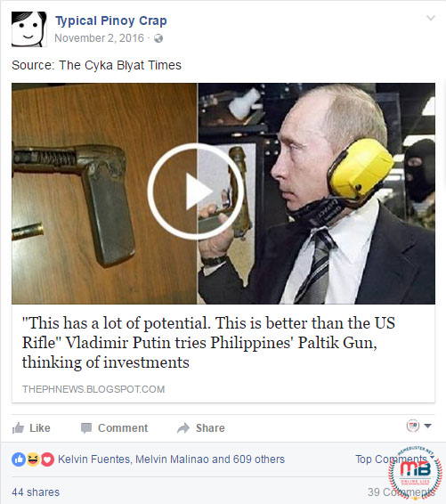 Putin PH Paltik Gun Better than US