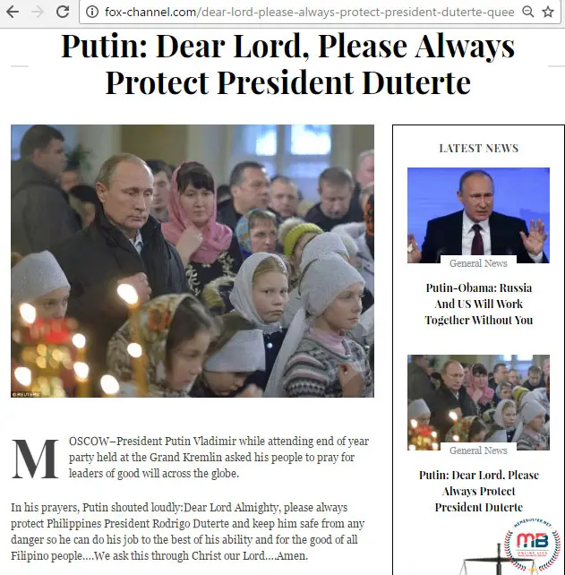 Putin Prayed for Dutertes Protection