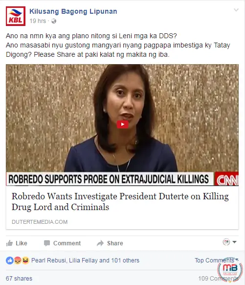 Robredo Wanted Duterte Investigated Killing Drug Lords