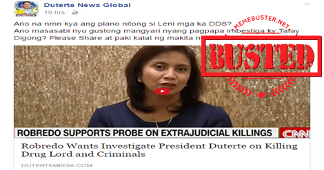 Robredo Wanted Duterte Investigated Killing Drug Lords