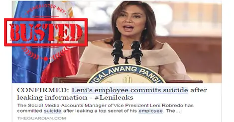 Robredos Employee Committed Suicide LeniLeaks