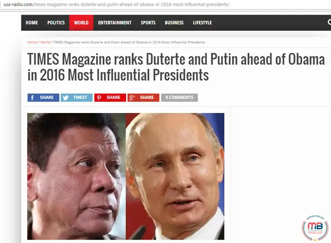 Times Magazine Ranks Duterte