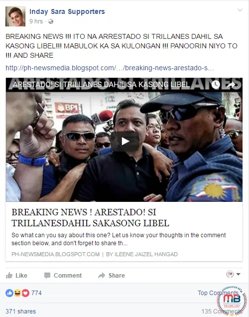 Trillanes Arrested Due to Libel