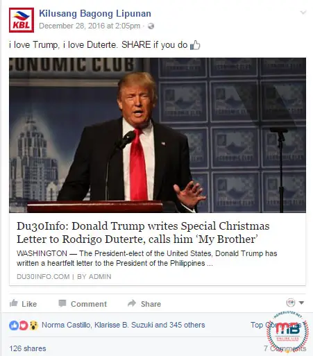 Trump Christmas Message to Duterte
