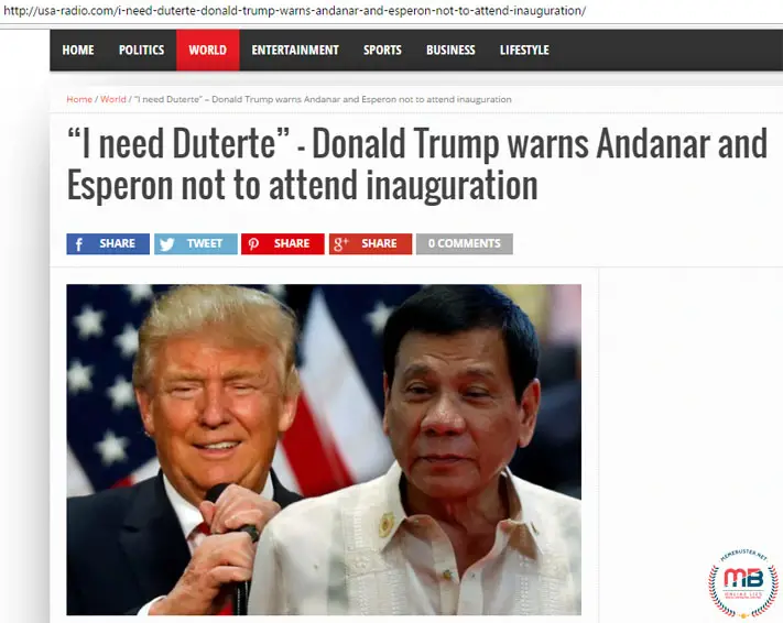 Trump Said he Needs Duterte