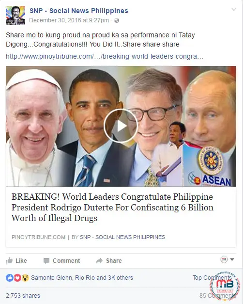 World Leaders Congratulated Duterte Drug Bust