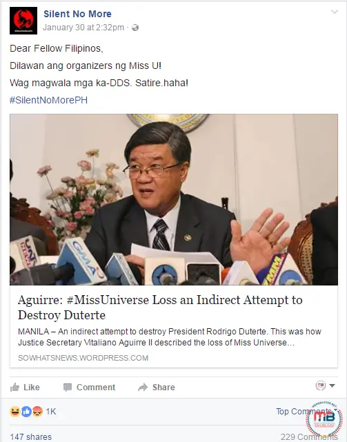 Aguirre Miss U Loss to Destroy Duterte