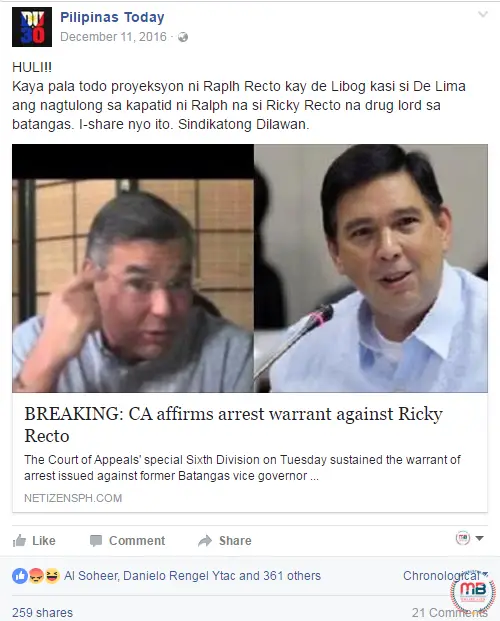 Arrest Warrant Against Ricky Recto