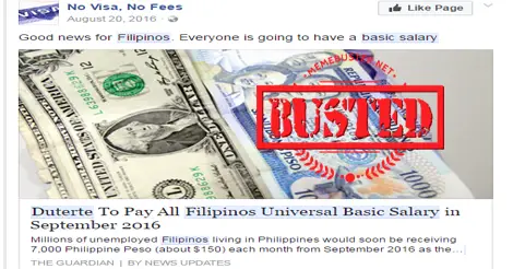 Duterte to Pay Filipinos Basic Salary