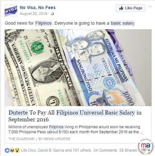 Duterte to Pay Filipinos Basic Salary