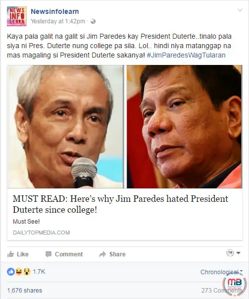 Jim Paredes hated Duterte since college