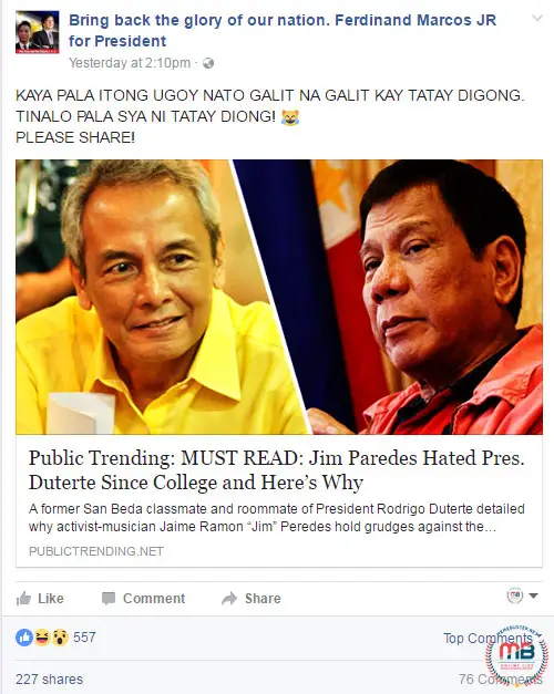 Jim Paredes hated Duterte since college