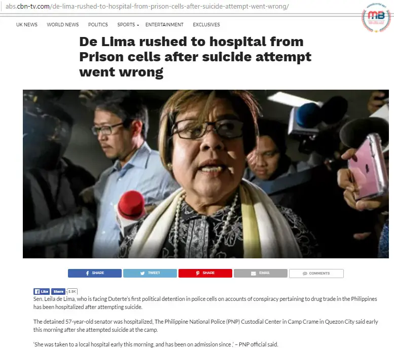 De Lima suicide attempt