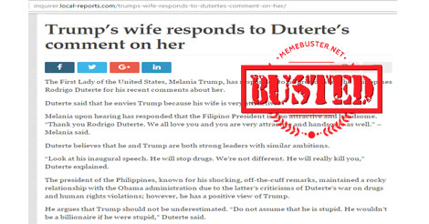 Trumps Wife Responds to Duterte