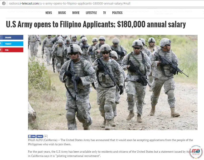 US Army Opens Filipino Applicants