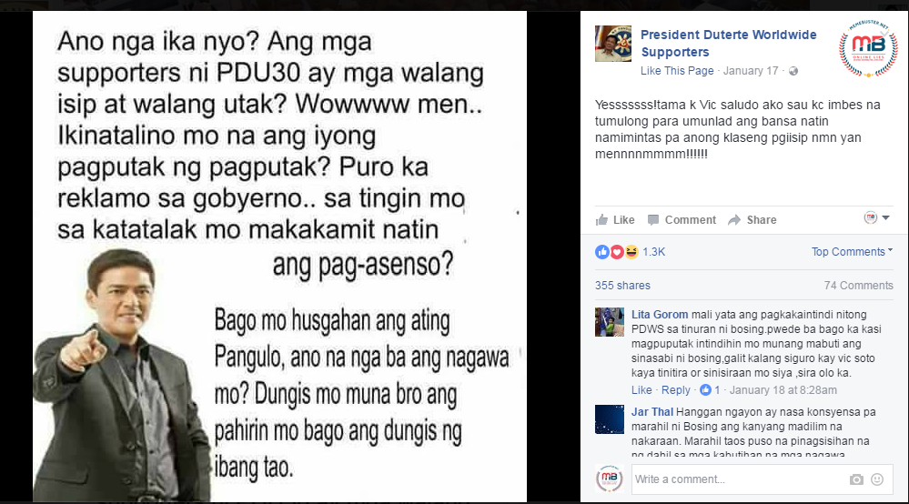 Vic Sotto defending Duterte