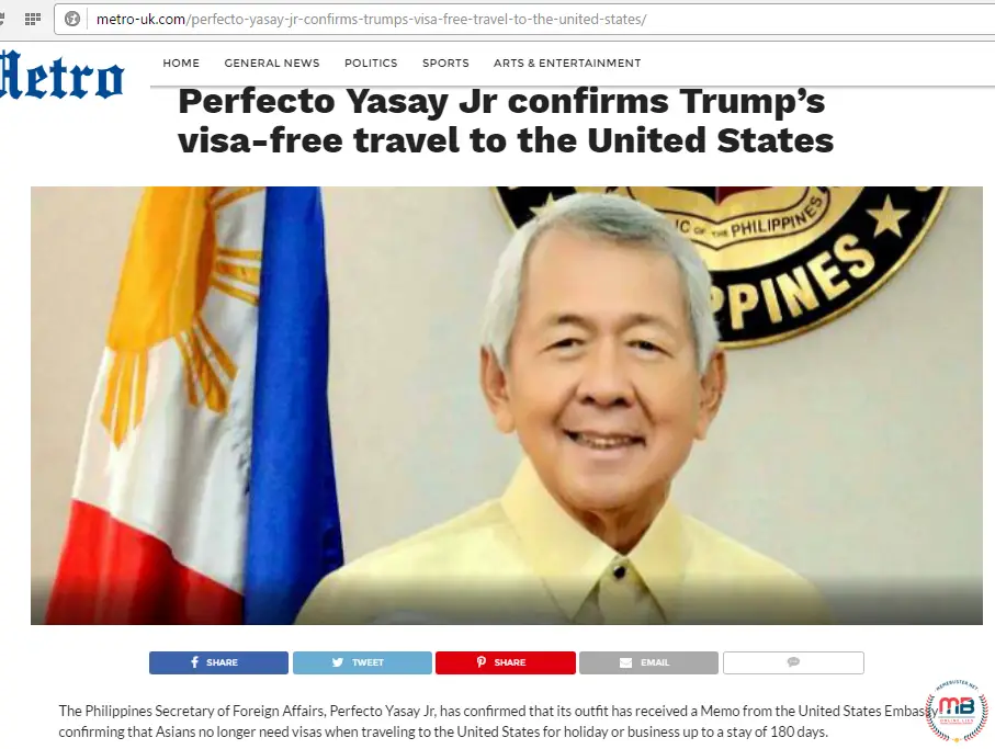Yasay Confirmed Trumps Visa Free