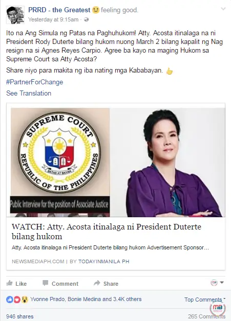 Duterte appointed a different Acosta to CA