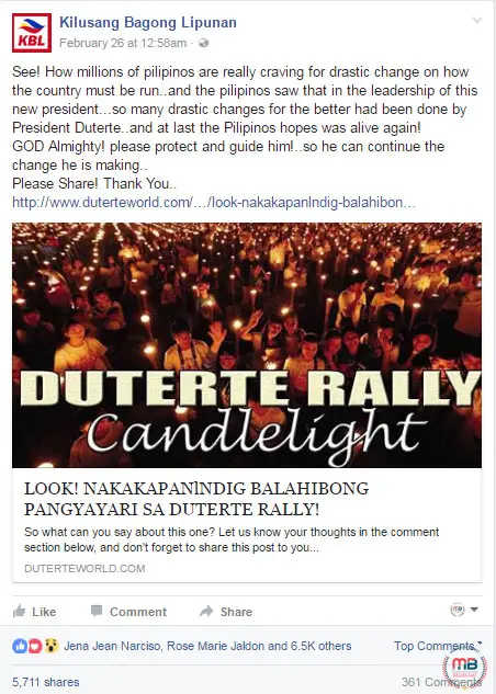 pro-Duterte rally’s candle-light vigil