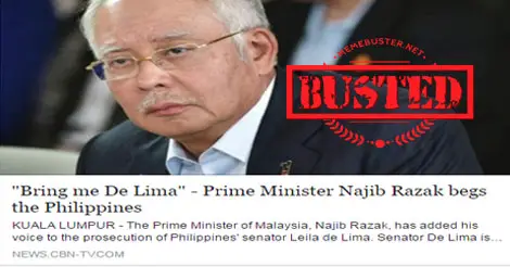 Malaysian PM wants to try De Lima