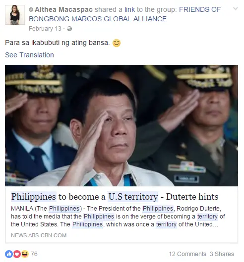 Duterte hint that PH will become US territory