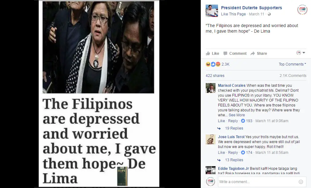 Filipinos depressed and worried for De Lima