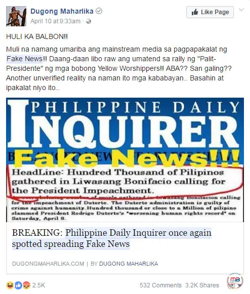 Inquirer wrote fake news