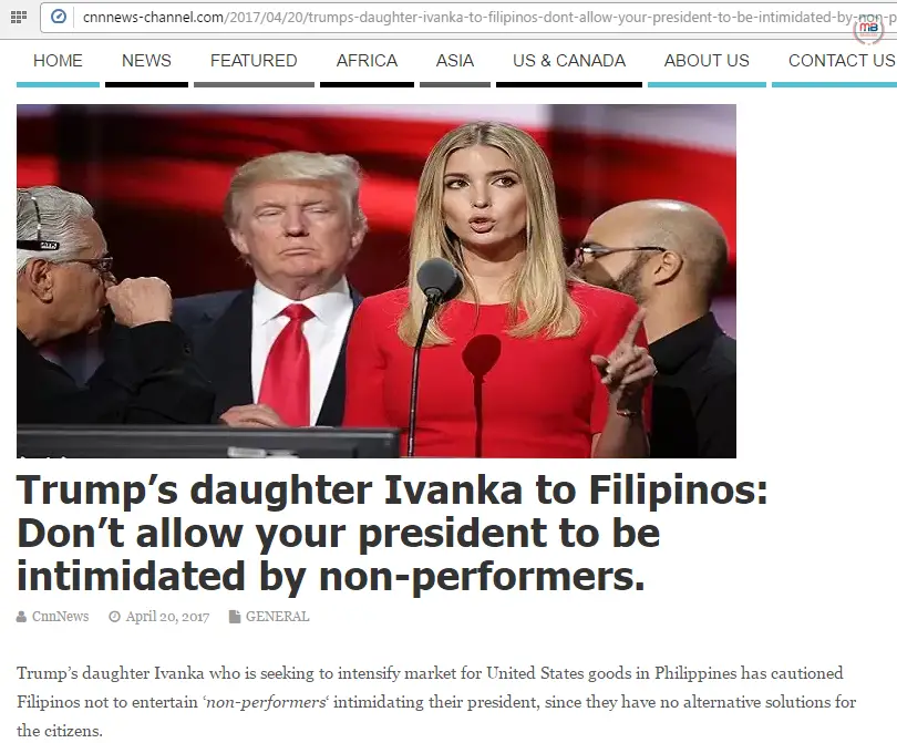 Ivanka Trump warned Filipinos 