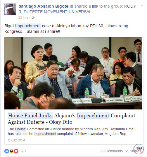 impeachment complaint vs. Duterte