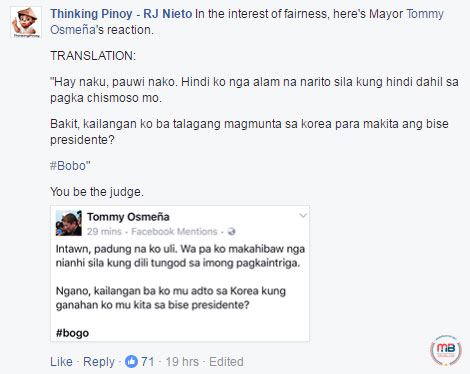 Cebu City mayor calls Thinking Pinoy bobo