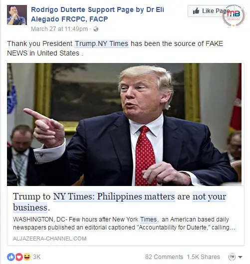 Trump told NY Times PH matters are none of their business