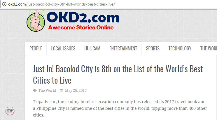Bacolod City ranked 8th among the best cities in the world