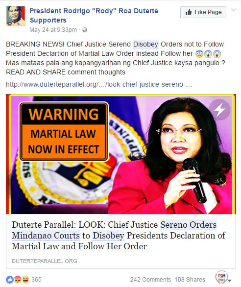 CJ Sereno disobey Duterte