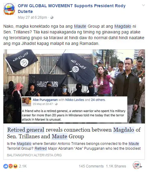 Magdalo is connected to Maute group