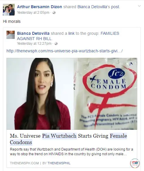 Pia Wurtzbach is giving away female condoms