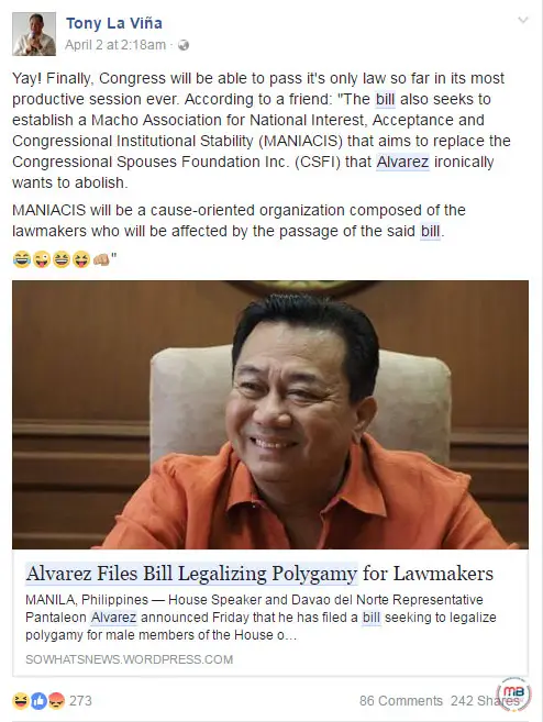 Alvarez filed bill legalizing polygamy