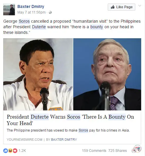 Duterte warned George Soros