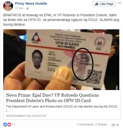 Busted: Robredo questions Duterte’s photo on OFW ID card? It’s not true ...